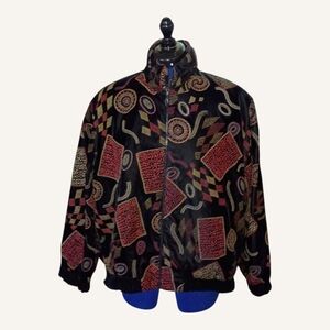 Vintage Mixture Black Velvet Bomber Jacket Unique Pattern Size Large